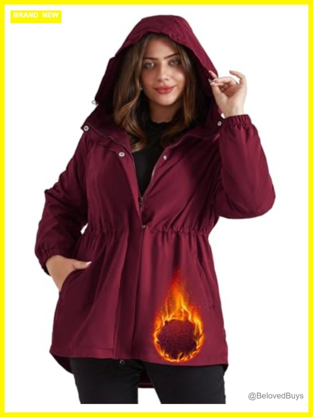 Plus Size Fleece Lined Waterproof Rain Jacket Hooded Windbreaker